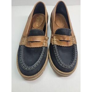 Vintage Sporto Penny Loafers 6.5M Deck Shoes Brown Black Leather Flats EUC 1990s